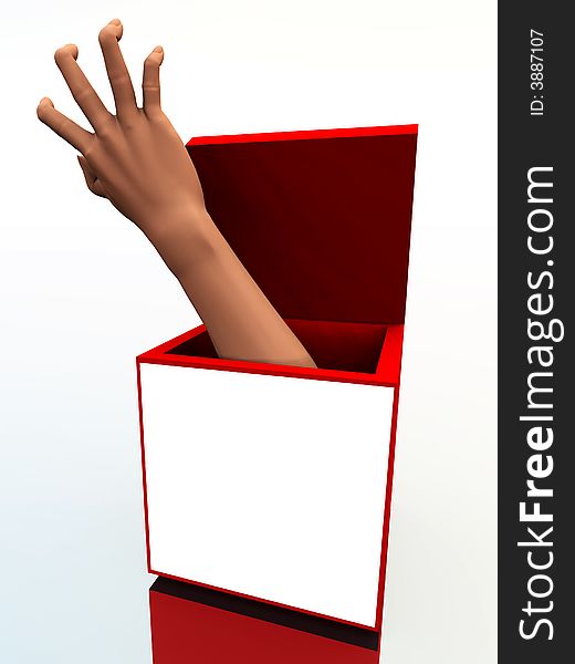 A abstract image of a box with a hand coming out of it. With a blank customisable area. A abstract image of a box with a hand coming out of it. With a blank customisable area.