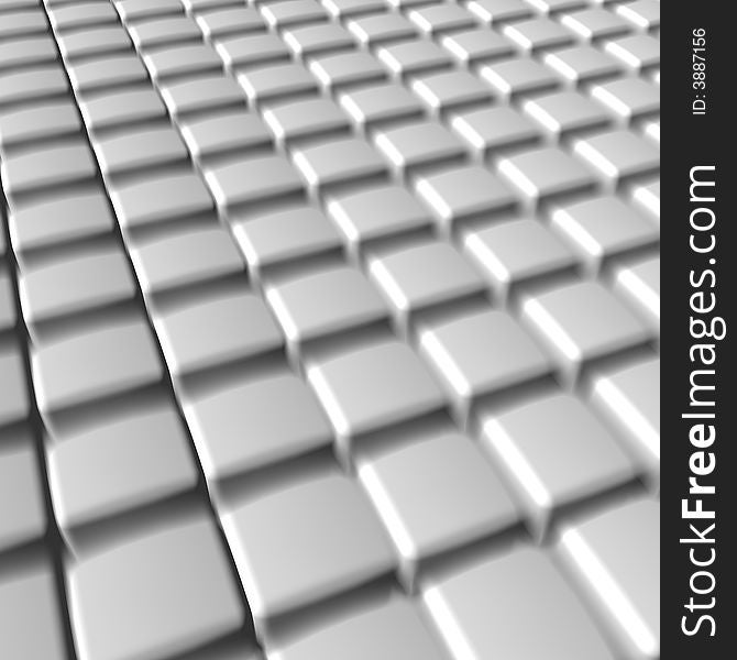 A 3D illustration of soft edged, out of focus metallic cubes forming a grid.