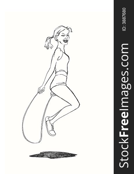 Youthful girl is jumping with skipping-rope. Youthful girl is jumping with skipping-rope.