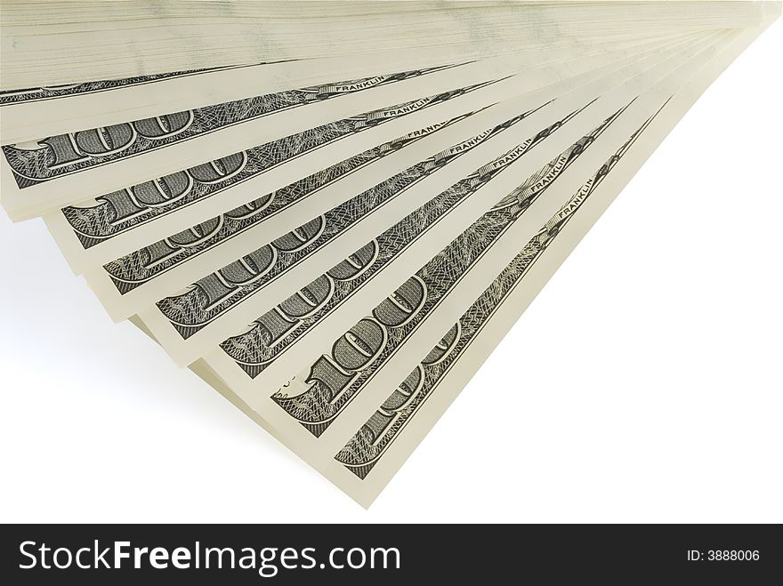 One hundred dollar bills   on a white background