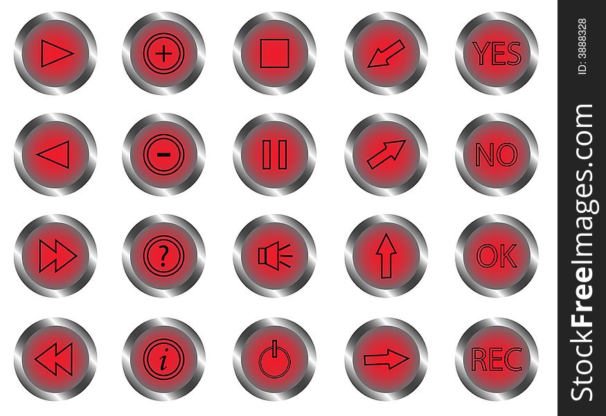 Control panel buttons, multimedia, red