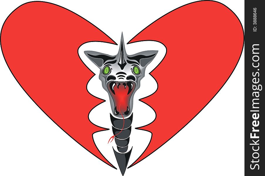 The image of vector dragon and the broken heart