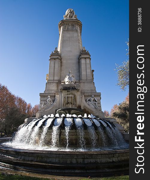 The fountain on the Monumento Cervantes in Madrid. The fountain on the Monumento Cervantes in Madrid