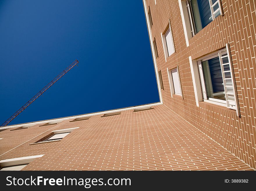 Red bricks modern building view upwards