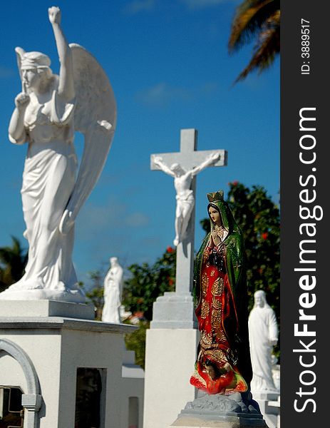 Cemetery statues on Isle Mujer, Mexico