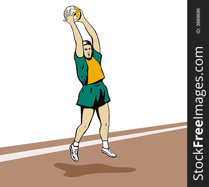 Vector art of a Netball player jumping to catch ball