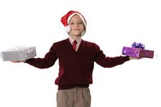 Santa Holds Two Gifts Royalty Free Stock Images