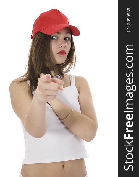 Emotional Girl In Red Cap
