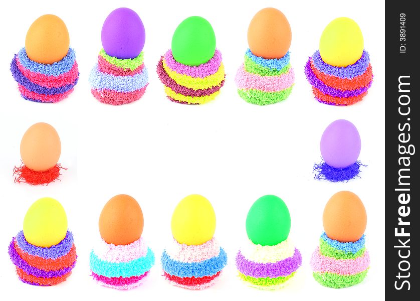 Twelve Easter Eggs In Multicolored Fluffy Clutches