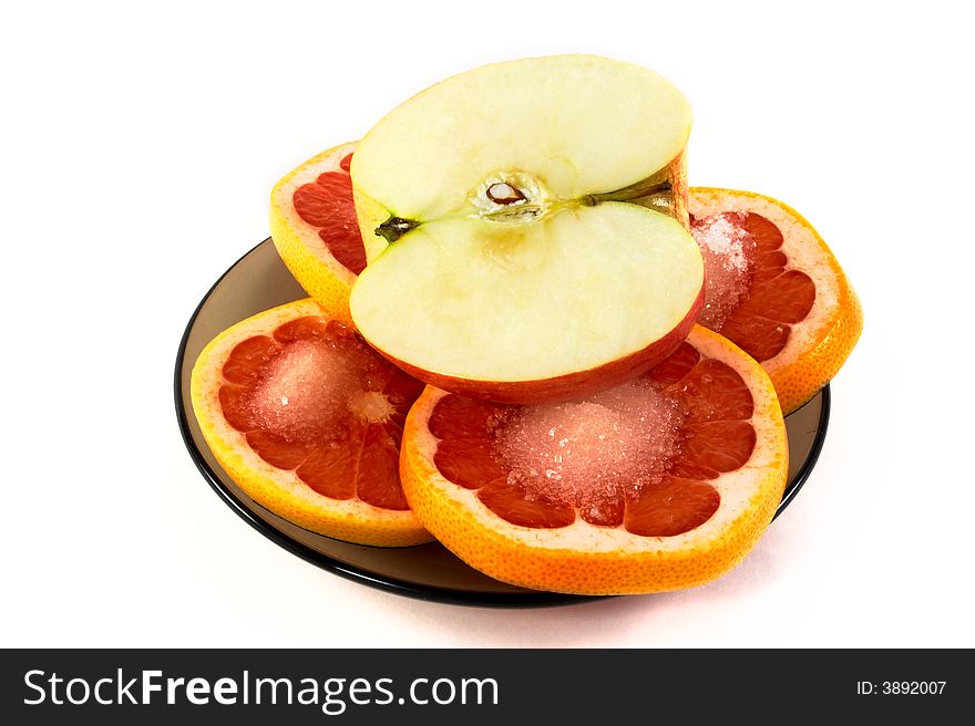 Fresh orange and apple on white background