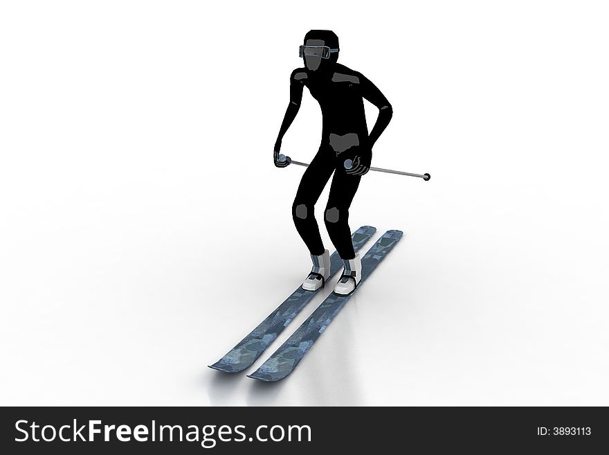 Skier on white background
