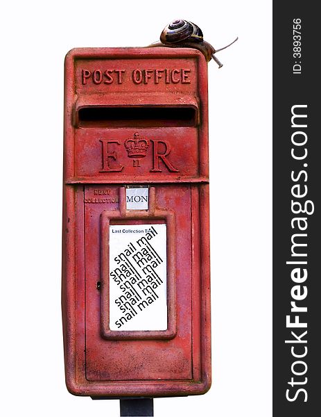 Old Rusty Red Post Box with Snail