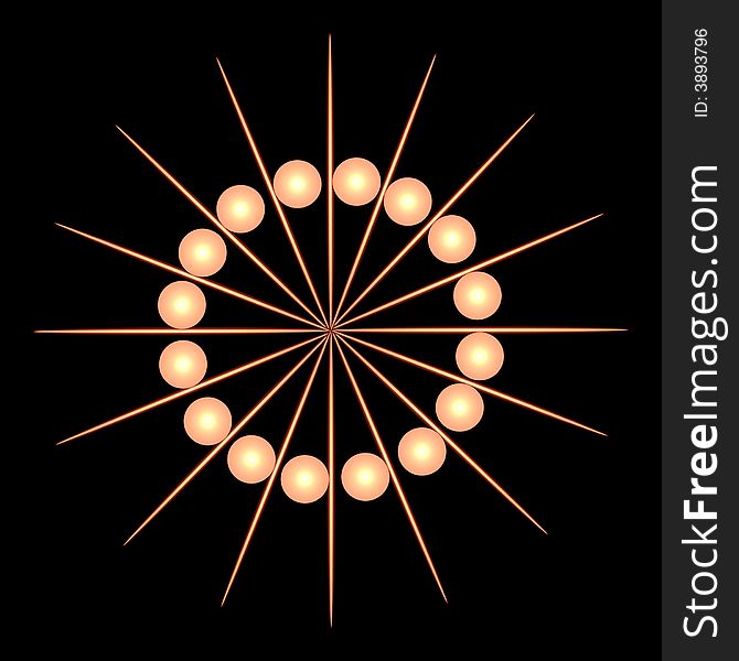 Abstract illustration of golden balls and toothpick shaped lines. Abstract illustration of golden balls and toothpick shaped lines.