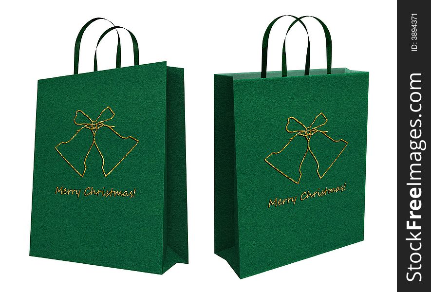 3d Christmas bags on the white background