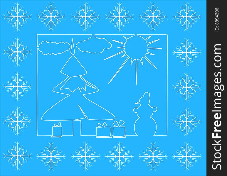 The vector background with christmas tree and snowflakes. The vector background with christmas tree and snowflakes