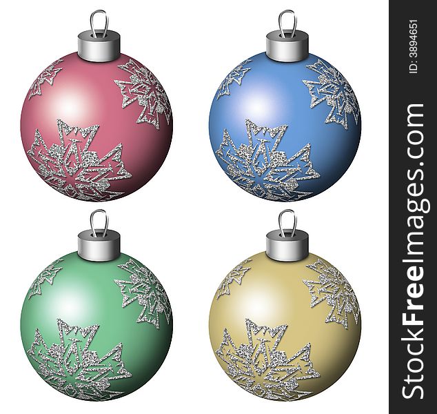 Christmas tree balls with silver snowflakes