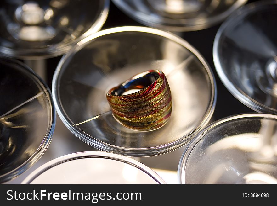 Murano ring in glass with blue colour. Murano ring in glass with blue colour