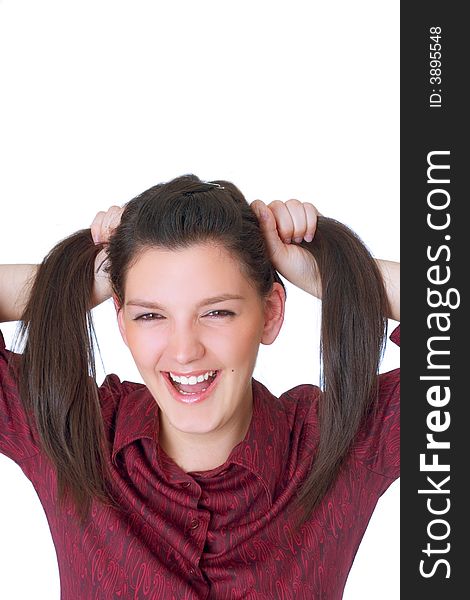 Happy Teen Holding Her Hair