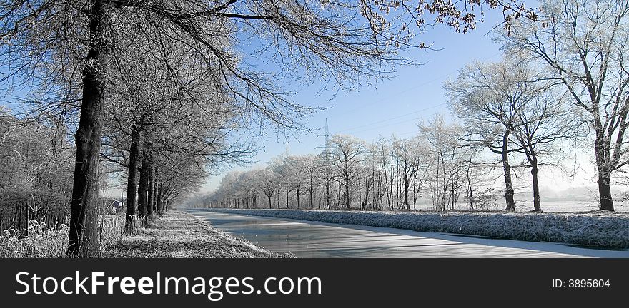 Winter water landscape with blue sky. Winter water landscape with blue sky