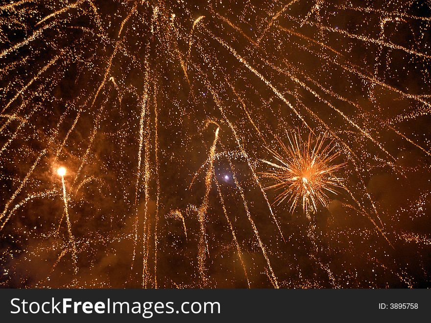 Several bursts of fireworks taken at firefall celebration