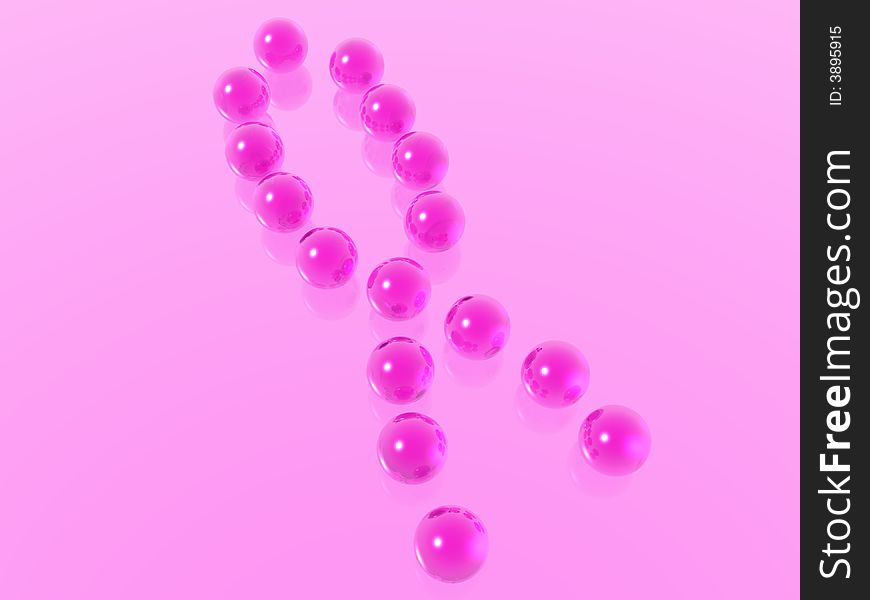 A 3D illustration of pink pearls arranged in a ribbon shape. A 3D illustration of pink pearls arranged in a ribbon shape.