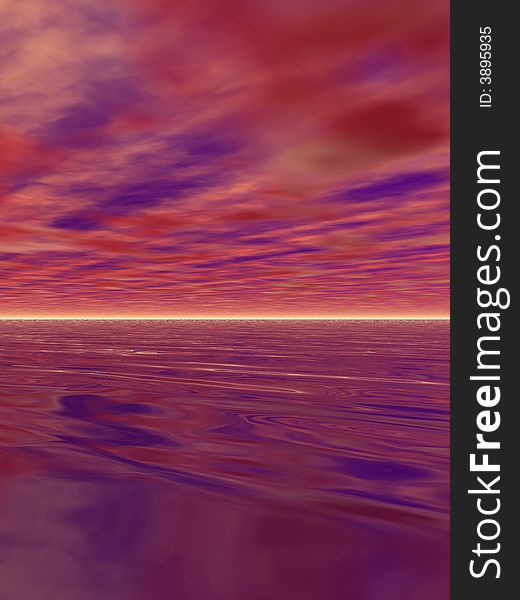 An illustration of a surreal, calm ocean. An illustration of a surreal, calm ocean.