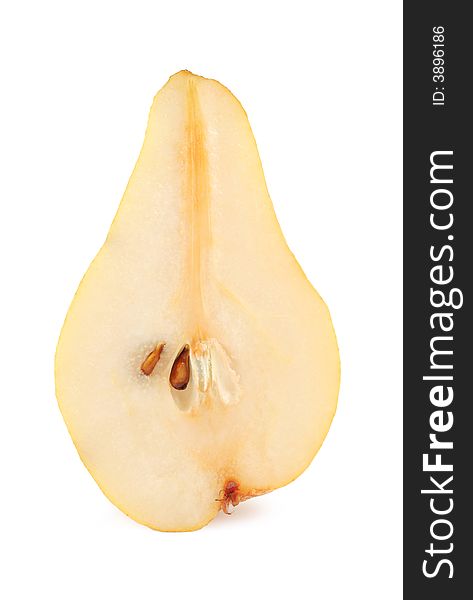 Vertical slice of pear isolated on white background. Vertical slice of pear isolated on white background