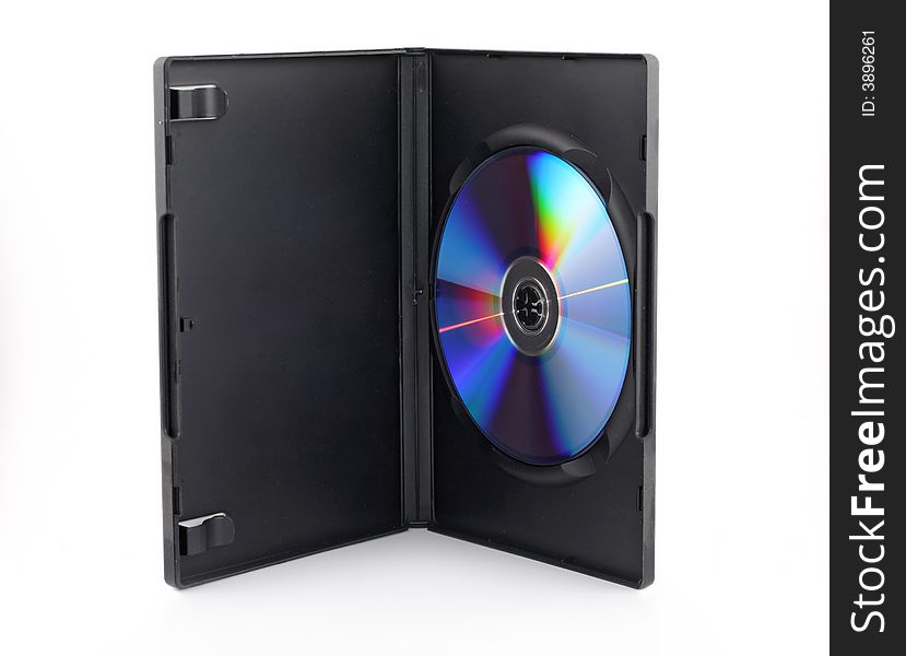 Vertical photo of CD in open plastic box isolated on white. Vertical photo of CD in open plastic box isolated on white