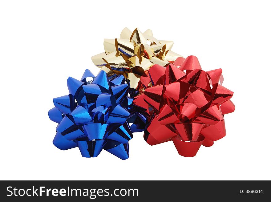 Red yellow blue paper bows isolated on white. Red yellow blue paper bows isolated on white