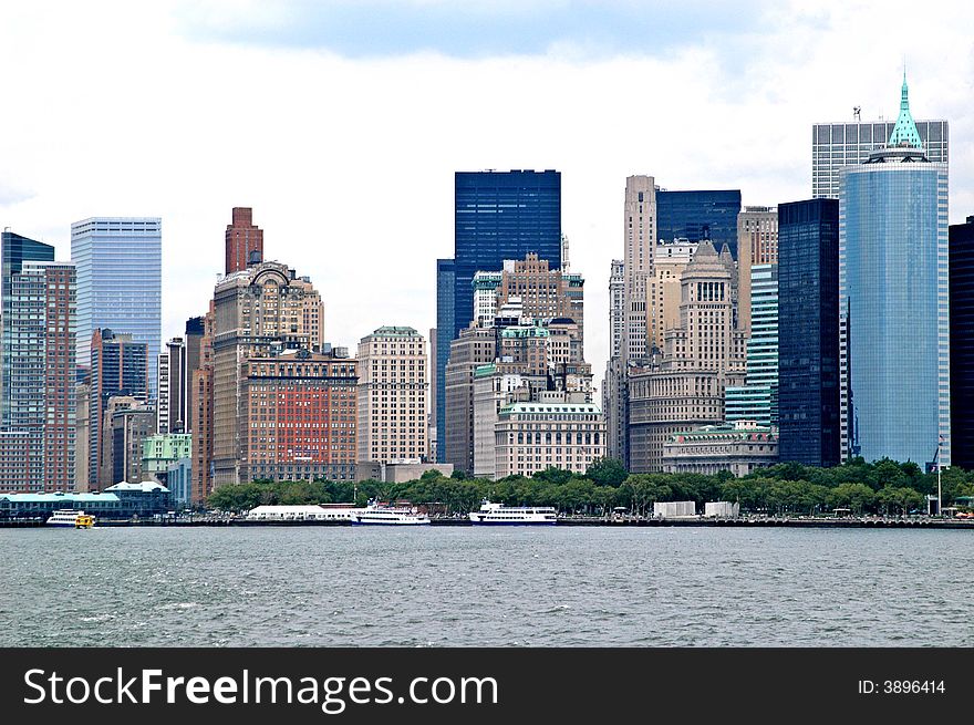 A view of manhattan building and pier in new york. A view of manhattan building and pier in new york