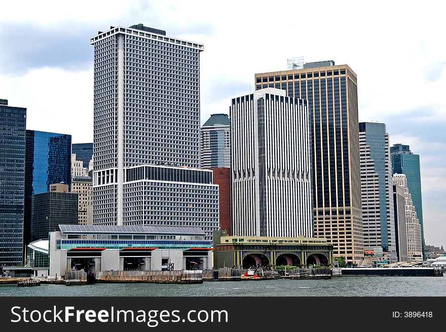 A view of manhattan building and pier in new york. A view of manhattan building and pier in new york