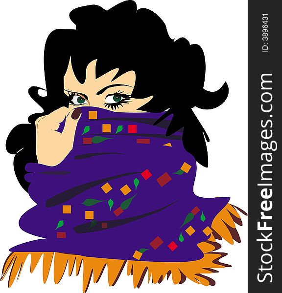 East woman with a scarf. On a white background the vector image of the woman.