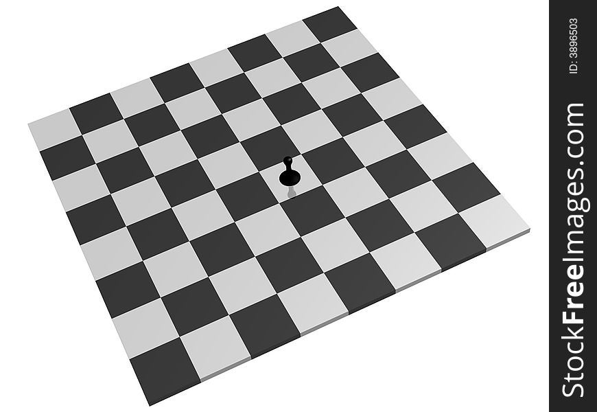 Lone black pawn on a chess board isolated on white. Lone black pawn on a chess board isolated on white