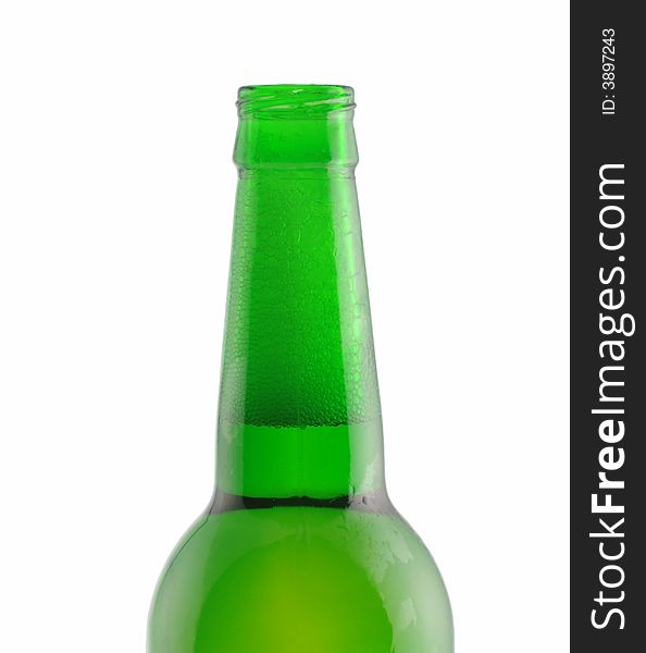 Neck the open bottle of beer. Isolated on a white background without labels