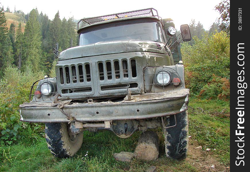 Old powerful military truck with winch. Old powerful military truck with winch