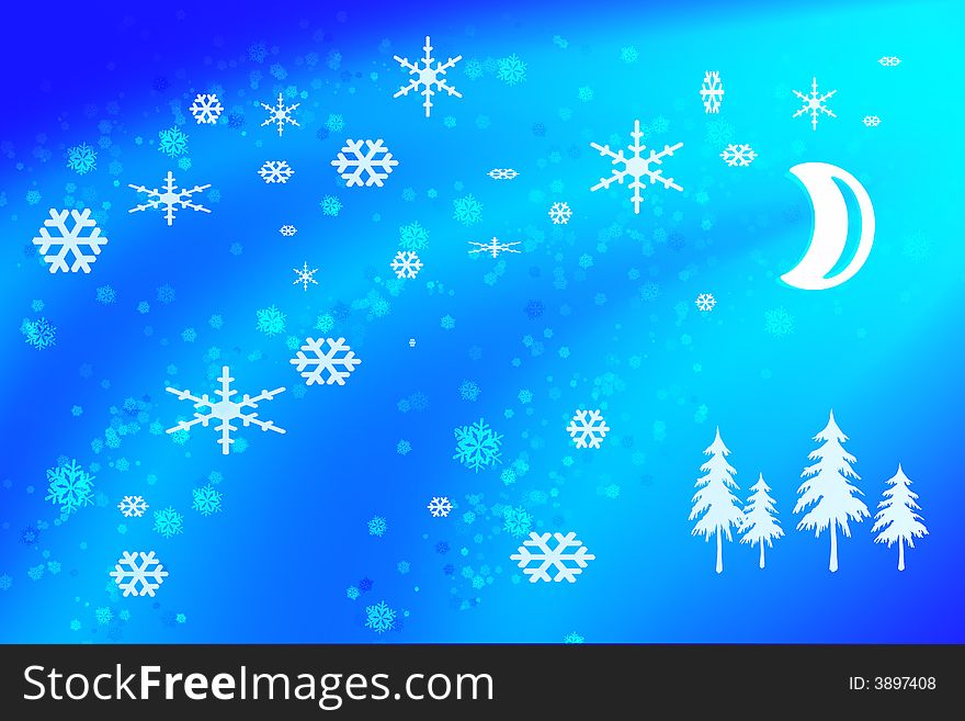 Snowy and blue winter background