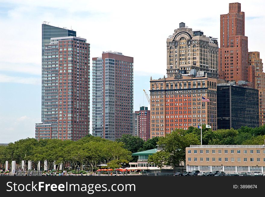 A view of manhattan building and pier in new york. A view of manhattan building and pier in new york