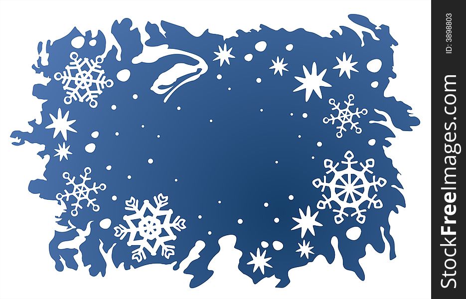Blue snowflakes and stars on a dark blue background. Christmas illustration. Blue snowflakes and stars on a dark blue background. Christmas illustration.