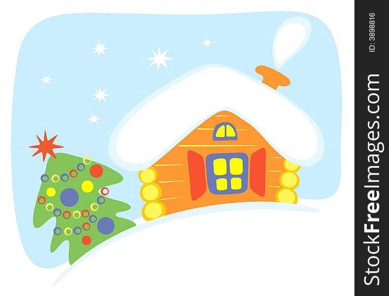 Stylized house and christmas-tree on a blue background. Stylized house and christmas-tree on a blue background.