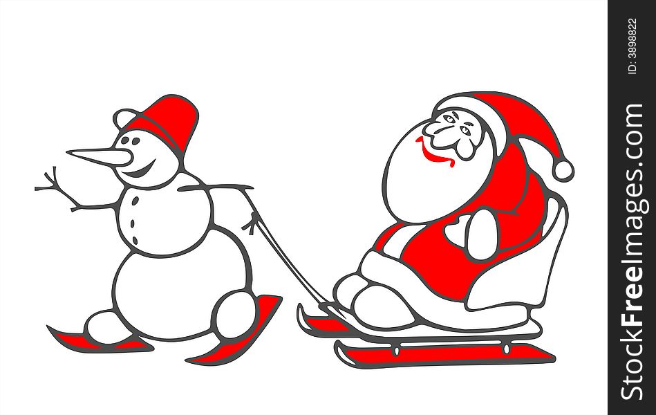 Stylized snowball and Santa Claus on a white background. Digital illustration.