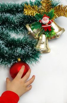 Handbells A Red Sphere And A Bow Christmas Decoration Stock Images Handbells A Red Sphere And A Bow Christmas Decoration Stock Images
