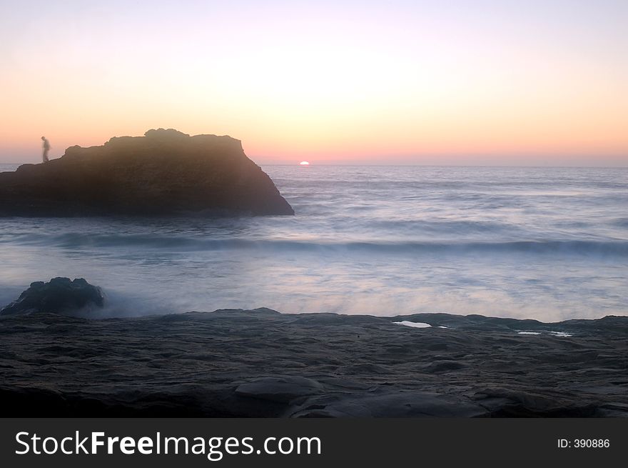Misty long exposure sunset on the California coast. Misty long exposure sunset on the California coast