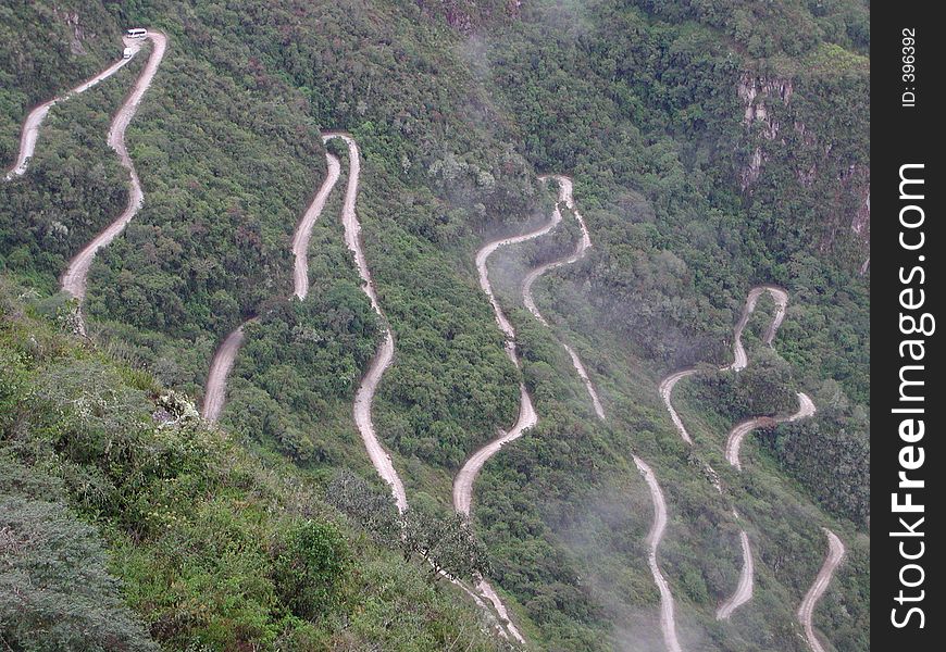 The winding road leading to the Inca city of Machu Piccu, in Peru. The winding road leading to the Inca city of Machu Piccu, in Peru