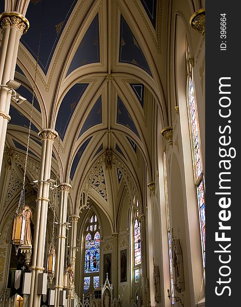 Stock photograph of the interior of a small catholic basilica. Stock photograph of the interior of a small catholic basilica