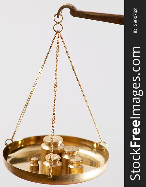 A picture of golden jewelry scales. A picture of golden jewelry scales