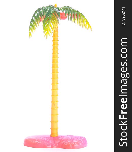 Toy island. Tropical atoll. Palme. Coconuts. Isolated on a white background.
