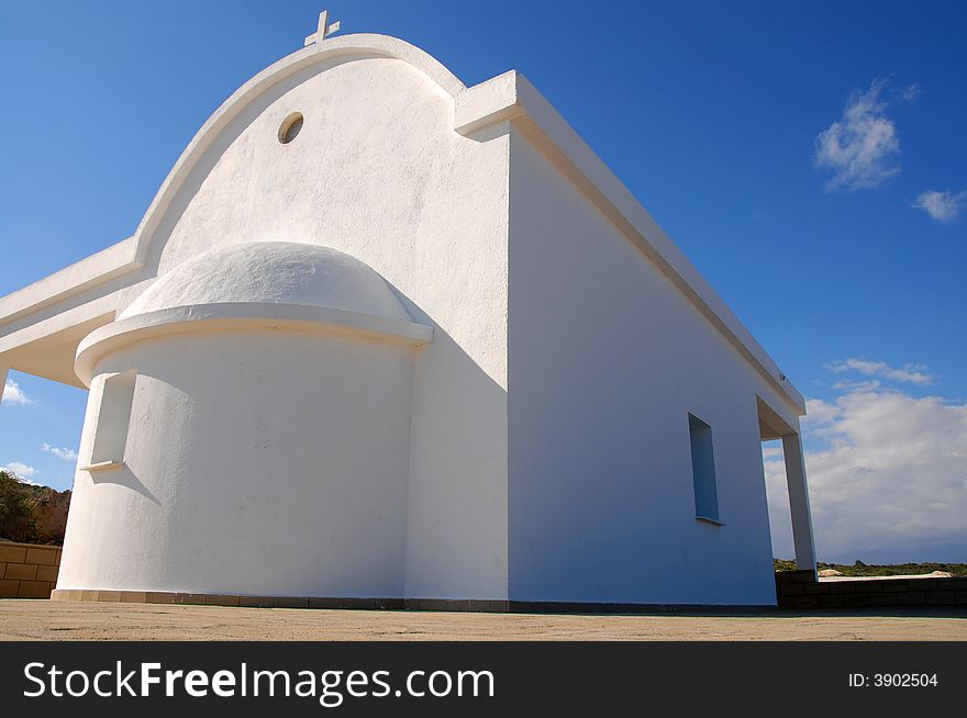 Small white christian church of Ag. Anargyroi at Cape Greko area in Protaras area, Cyprus. Small white christian church of Ag. Anargyroi at Cape Greko area in Protaras area, Cyprus