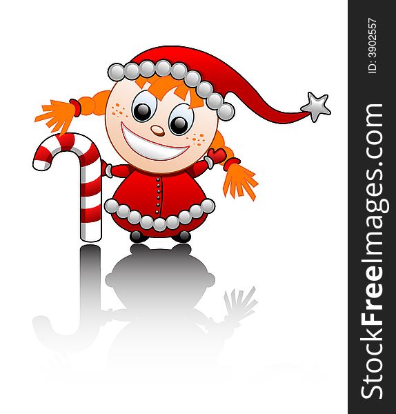 Vector Illustration Of A Little Santa S Helper Gir