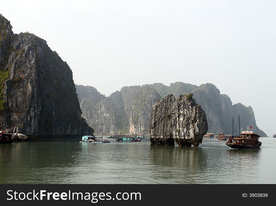 A floating village on the sea, hlaong bay, vietnam. A floating village on the sea, hlaong bay, vietnam
