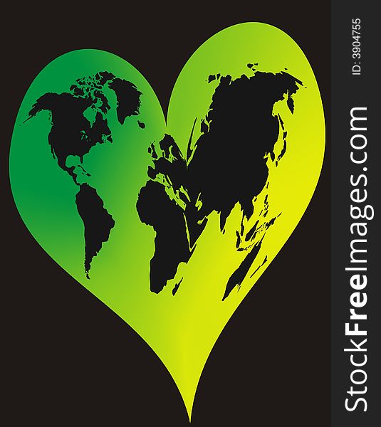 World in green heart.  illustration.